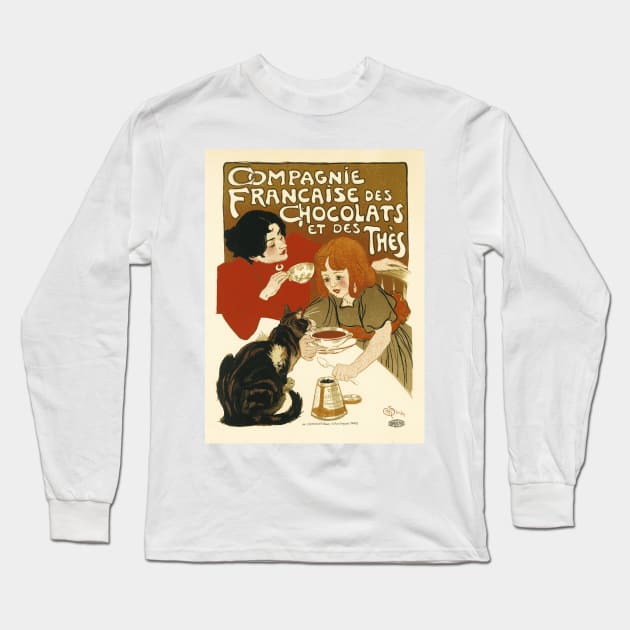 COMPAGNIE FRANCAISE Des Chocolats et Des Thes 1895 by Théophile Steinlen Long Sleeve T-Shirt by vintageposters